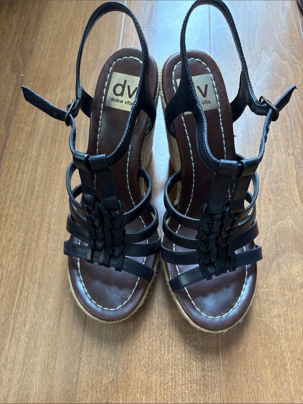 Dolce Vita Black Braided Strap Espadrille Wedges
